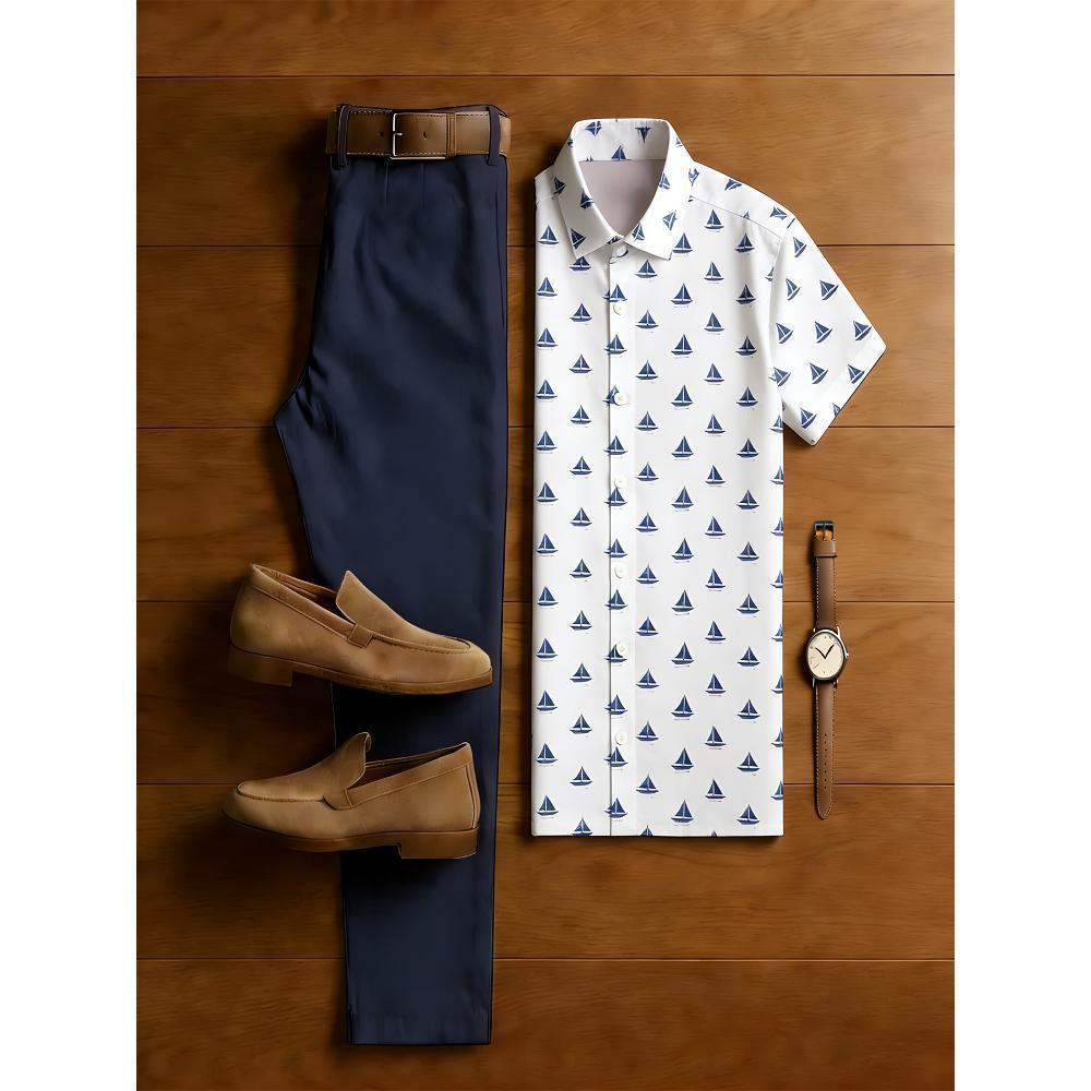 SHEIN Cross-Border New Autumn/Spring 3D Printed Short-Sleeve Polo Pants Two-Piece Set for Men
