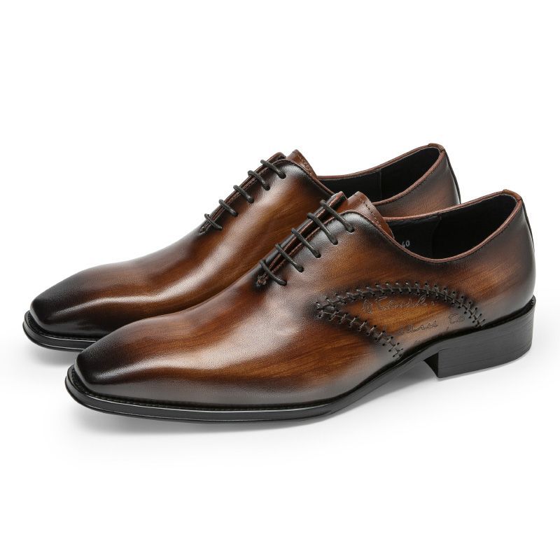 Men's formal business leather shoes, genuine leather men's three-piece brogue suit, brown high-end casual shoes