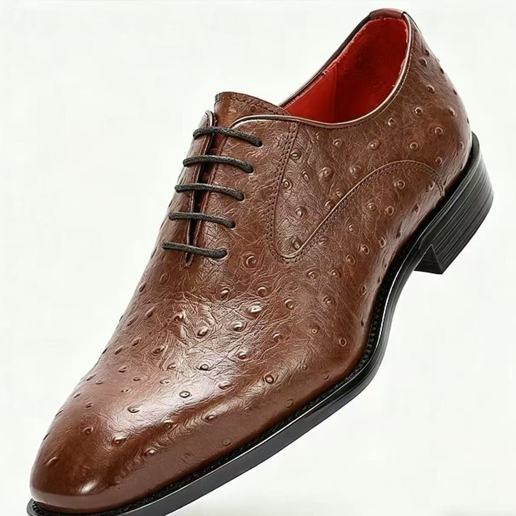Top-grain cowhide ostrich pattern business leather shoes, British style genuine leather men's shoes, handsome