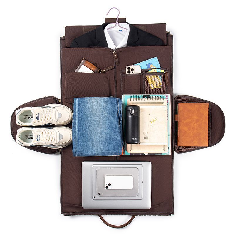 [Stylish Leather Shoe Compartment Trolley Travel Bag] Genuine Leather Suit Storage Bag with a Luxurious Feel