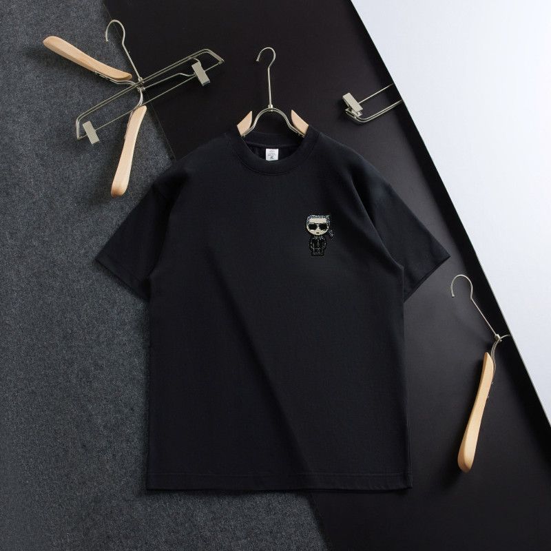 New Karl Lagerfeld Rhinestone Summer Short-Sleeve T-Shirt for Men and Women, Plus Size, Trendy Base Layer