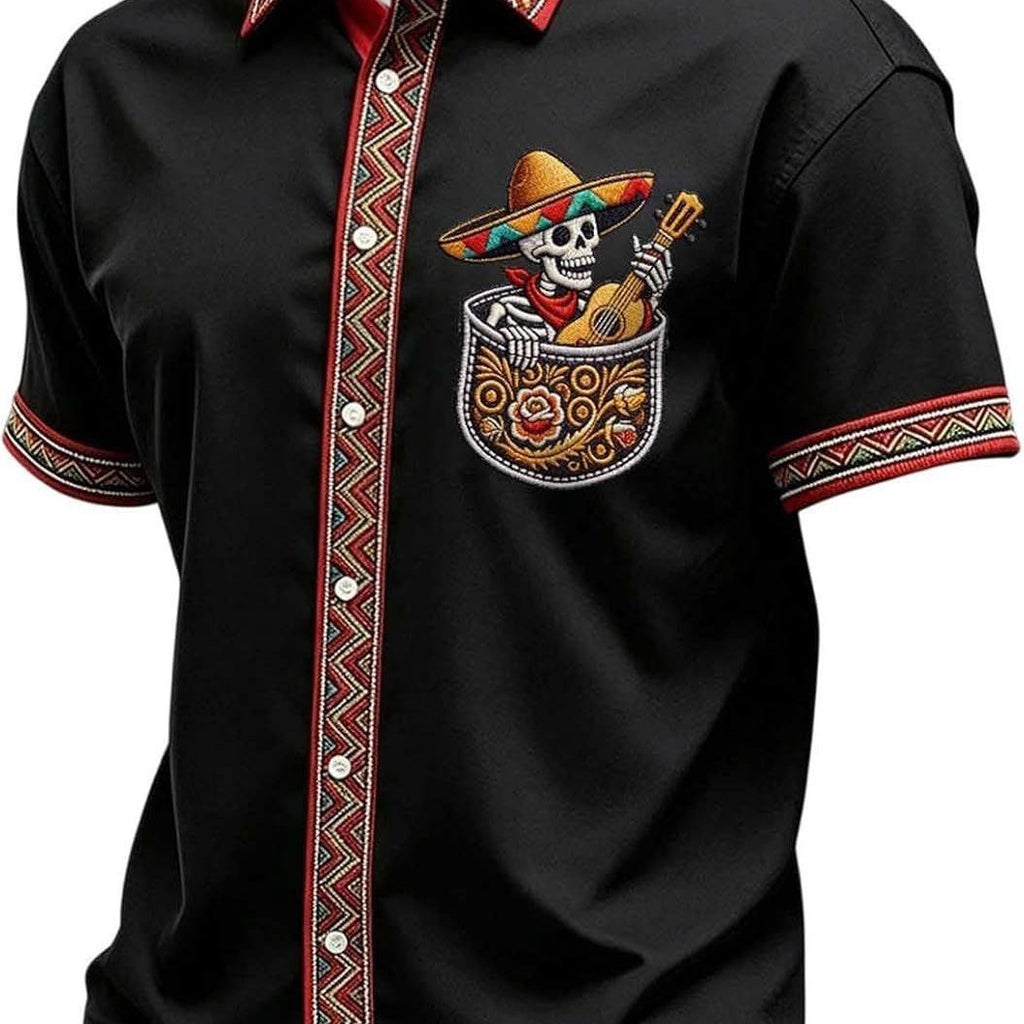 Summer New Arrival: Men's Short-Sleeve Shirt with Lapel, Ethnic Style Print