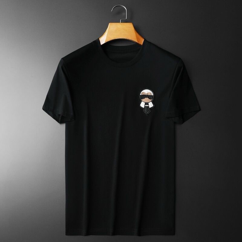 New Karl Lagerfeld Rhinestone Summer Short-Sleeve T-Shirt for Men and Women, Plus Size, Trendy Base Layer