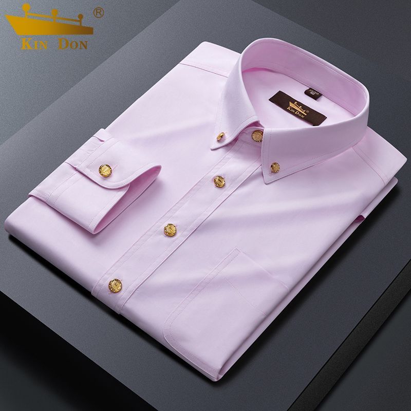 Golden Shield Men's Long-Sleeve Shirt, Wrinkle-Resistant, Copper Button, Korean Style, Slim Fit, Pockets, Business Casual, High-End New Style