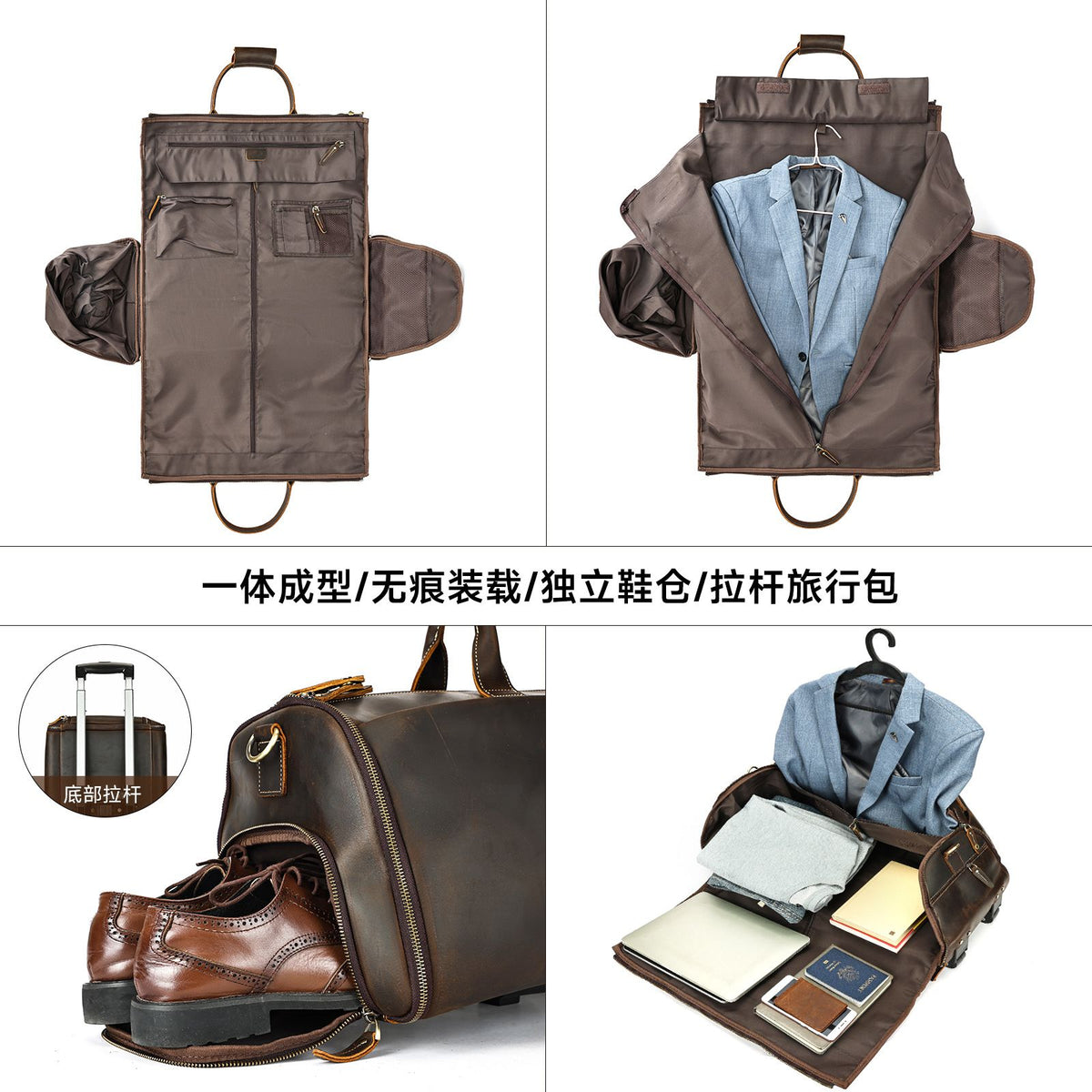 Bag leather cowhide shoulder bag, European and American retro crazy horse leather travel bag crossbody.