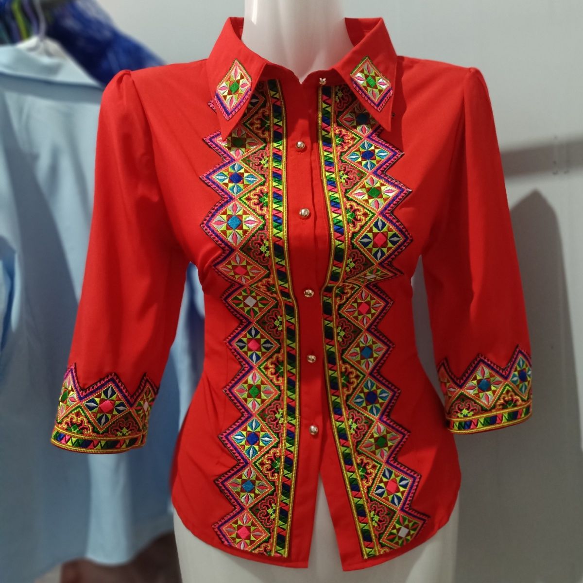 Yunnan New Embroidered Collar Versatile Casual Mid-Sleeve Shirt