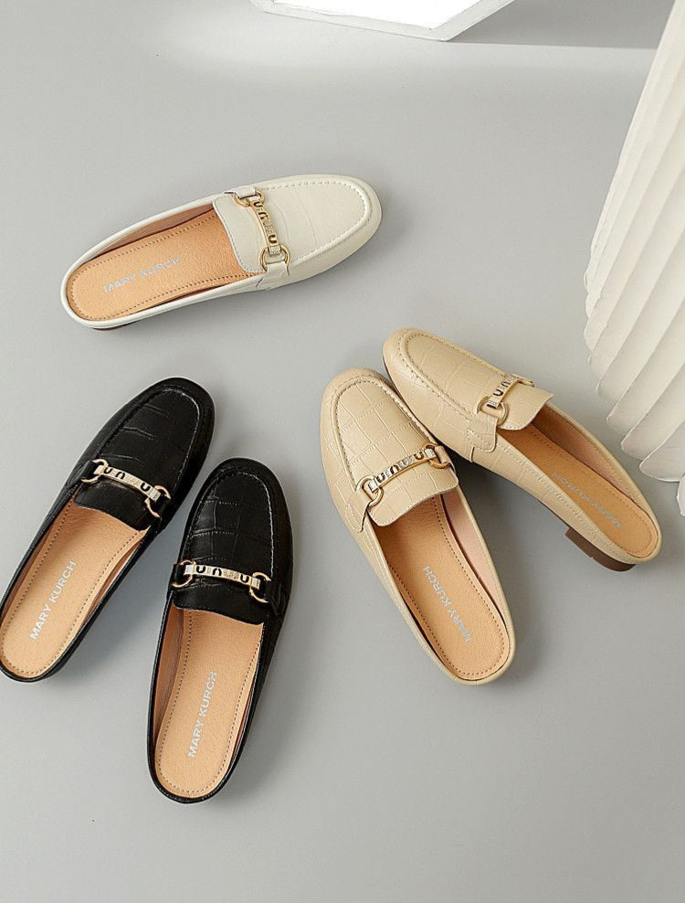 Mullie Genuine Leather Closed-Toe Half-Slippers, Women's Summer Outerwear