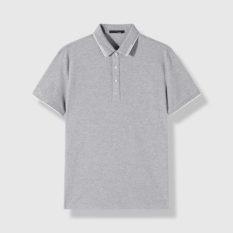 Heavyweight cotton short-sleeved polo shirt for middle-aged and young adults, classic collar, comfortable and stylish top.