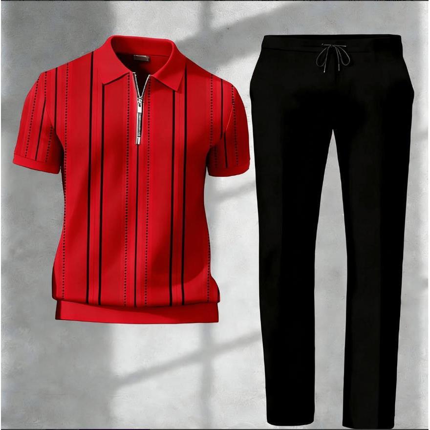 SHEIN Cross-Border New Autumn/Spring 3D Printed Short-Sleeve Polo Pants Two-Piece Set for Men