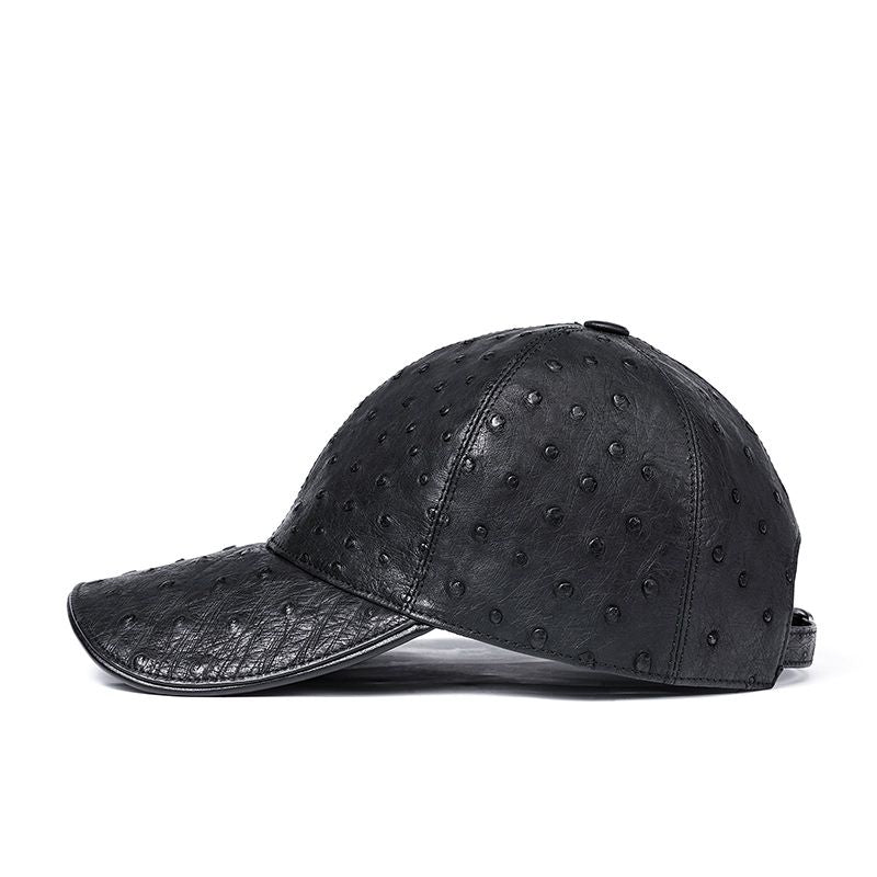 Ostrich leather baseball cap, versatile casual men's genuine leather sunshade, spring and summer outdoor high-end luxury.