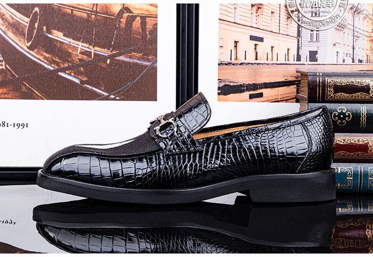 High-end crocodile leather men's business casual slip-on loafers