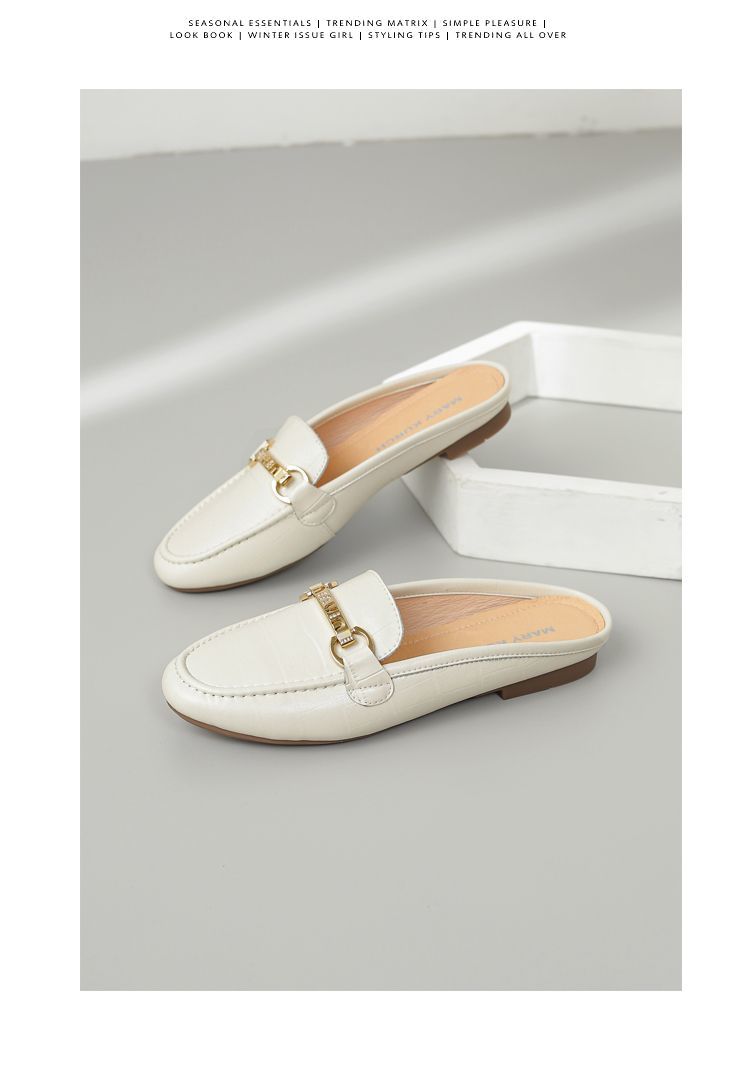 Mullie Genuine Leather Closed-Toe Half-Slippers, Women's Summer Outerwear