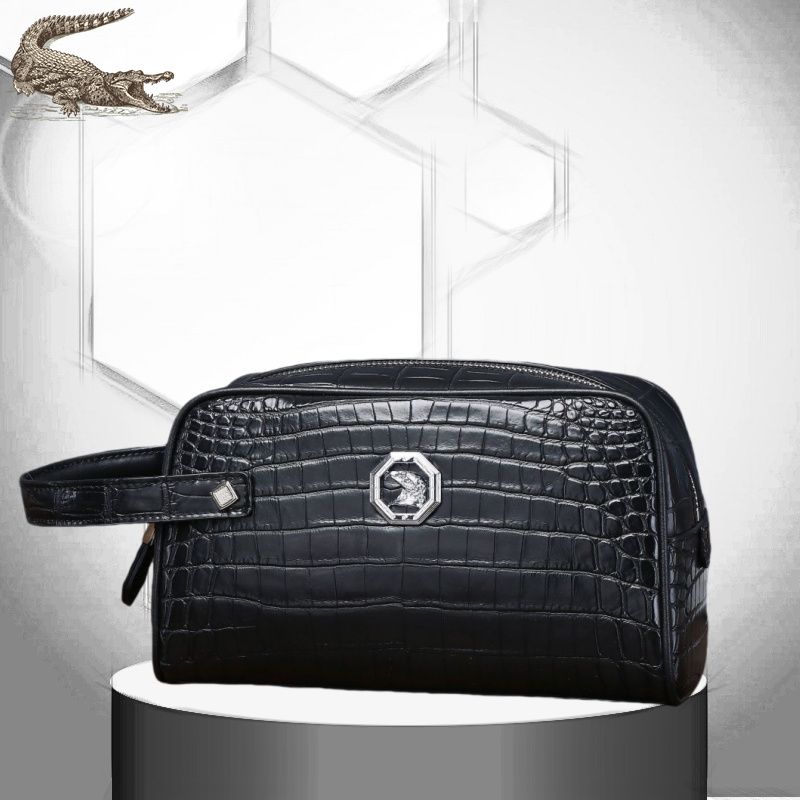 New crocodile belly men's large handbag, high-end, large capacity, long, light luxury wallet, multi-functional business clutch.