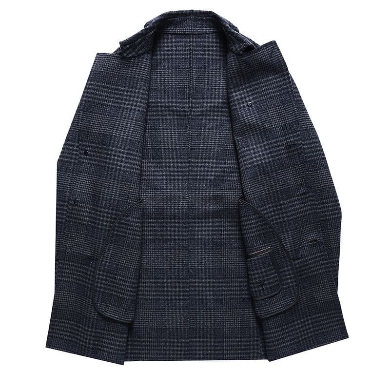 Plaid wool double-faced men's overcoat, mid-length suit, casual style for autumn and winter.