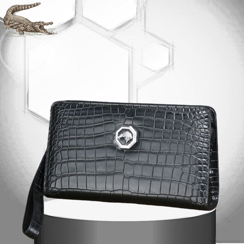 New crocodile belly men's large handbag, high-end, large capacity, long, light luxury wallet, multi-functional business clutch.