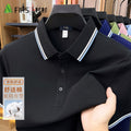 Heavyweight cotton short-sleeved polo shirt for middle-aged and young adults, classic collar, comfortable and stylish top.