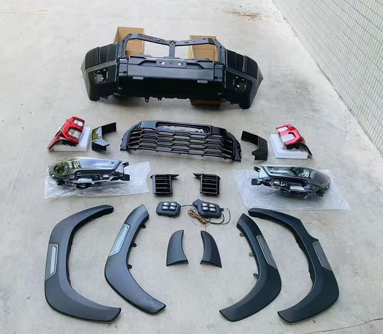 12-25 Hilux body kit for older models, 26 Travo upgraded bumper, grille, and headlights.