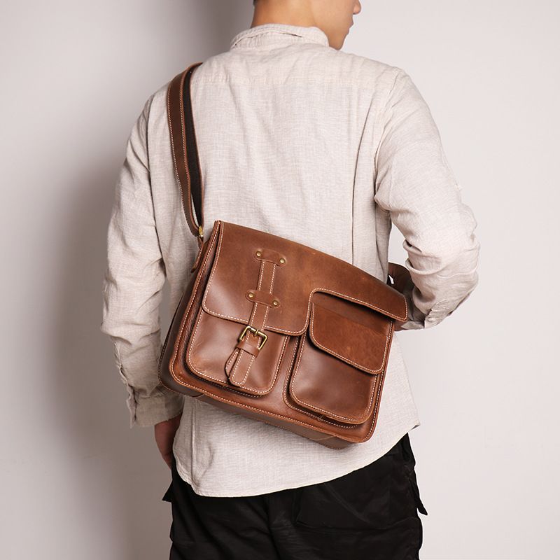 Old Leather Craftsman | Popular Men's Handbag/Briefcase in Vegetable Tanned Cowhide, Shoulder/Crossbody Laptop Bag