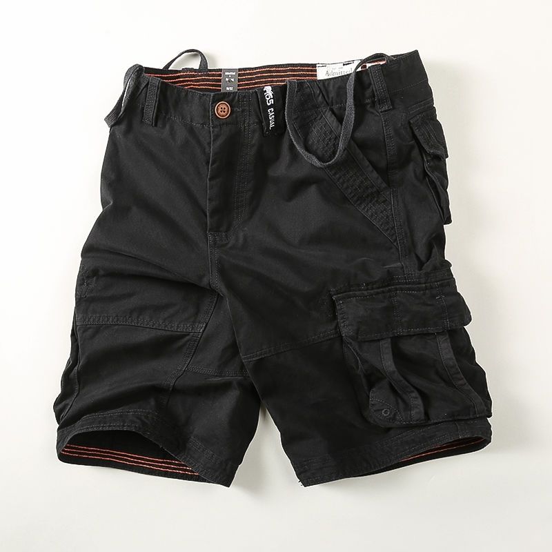 Men's casual mid-length shorts, American camouflage multi-pocket cargo shorts, pure cotton, loose fit for summer.