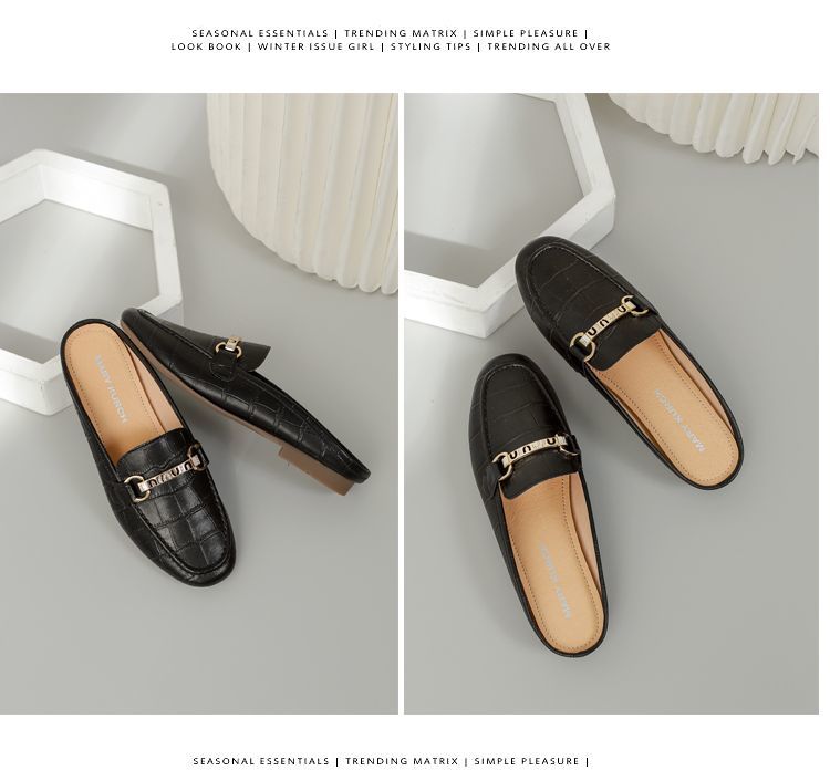 Mullie Genuine Leather Closed-Toe Half-Slippers, Women's Summer Outerwear