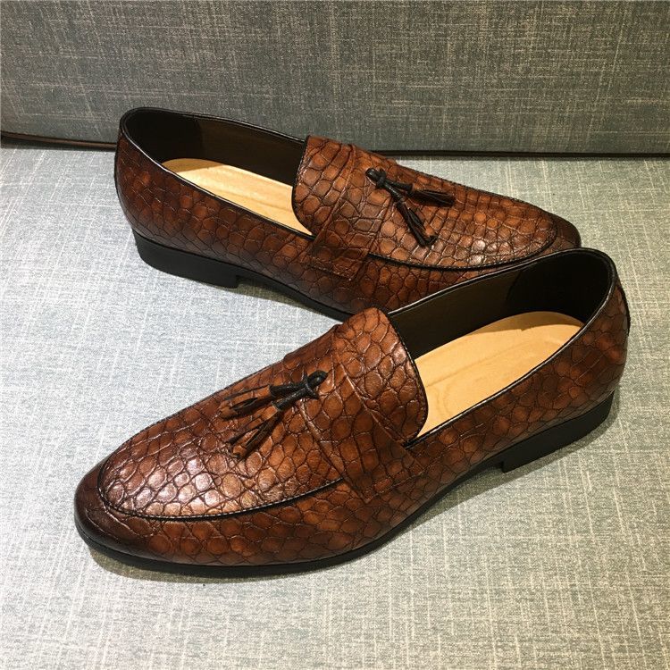 Italian New Pointed Toe Men's Shoes, Crocodile Pattern Genuine Leather Business Casual Shoes, Hairstylist