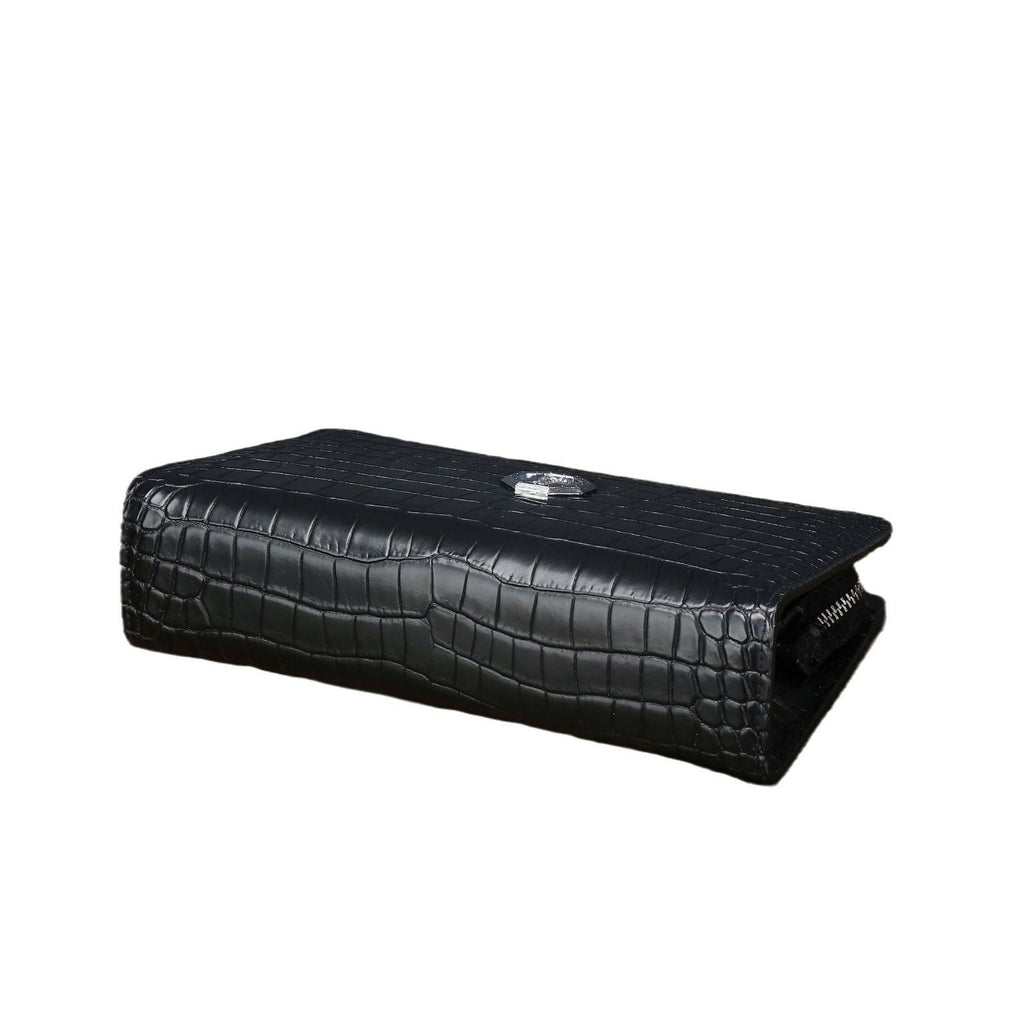 New crocodile belly men's large handbag, high-end, large capacity, long, light luxury wallet, multi-functional business clutch.