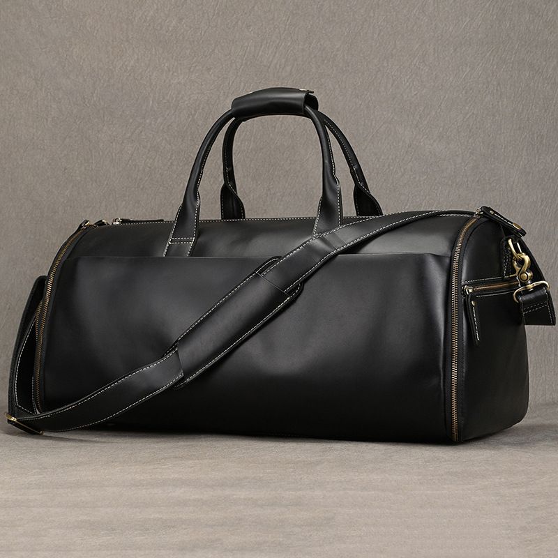 [Stylish Leather Shoe Compartment Trolley Travel Bag] Genuine Leather Suit Storage Bag with a Luxurious Feel