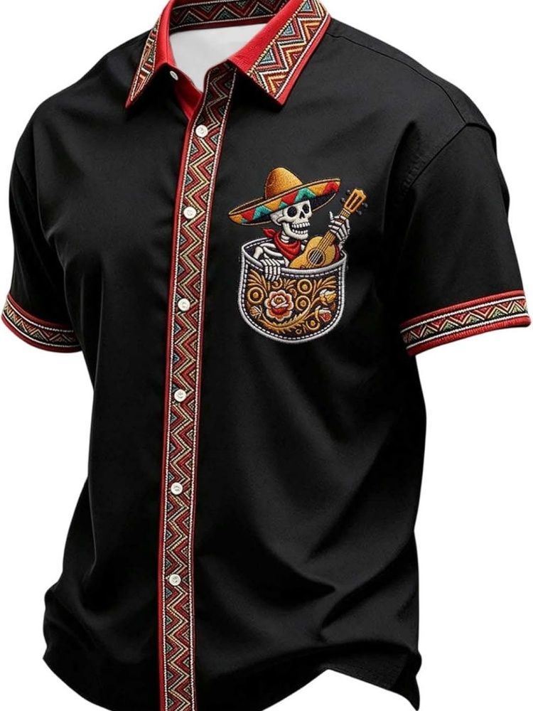 Summer New Arrival: Men's Short-Sleeve Shirt with Lapel, Ethnic Style Print