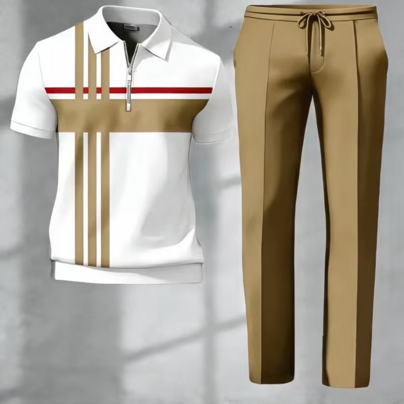 SHEIN Cross-Border New Autumn/Spring 3D Printed Short-Sleeve Polo Pants Two-Piece Set for Men