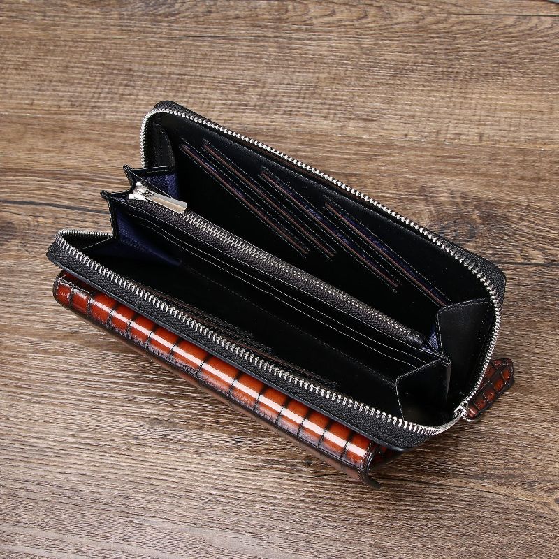 New crocodile belly men's large handbag, high-end, large capacity, long, light luxury wallet, multi-functional business clutch.