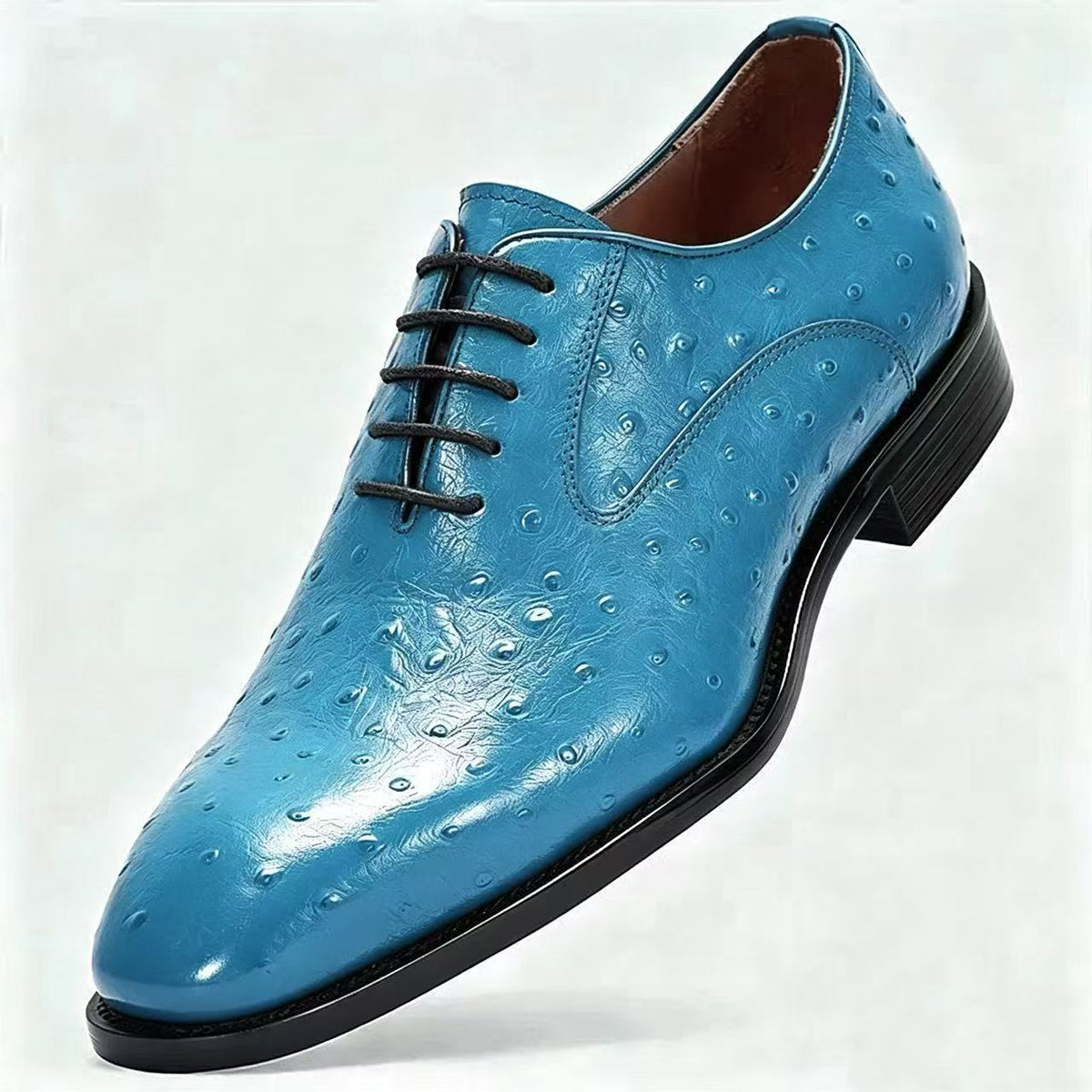 Top-grain cowhide ostrich pattern business leather shoes, British style genuine leather men's shoes, handsome