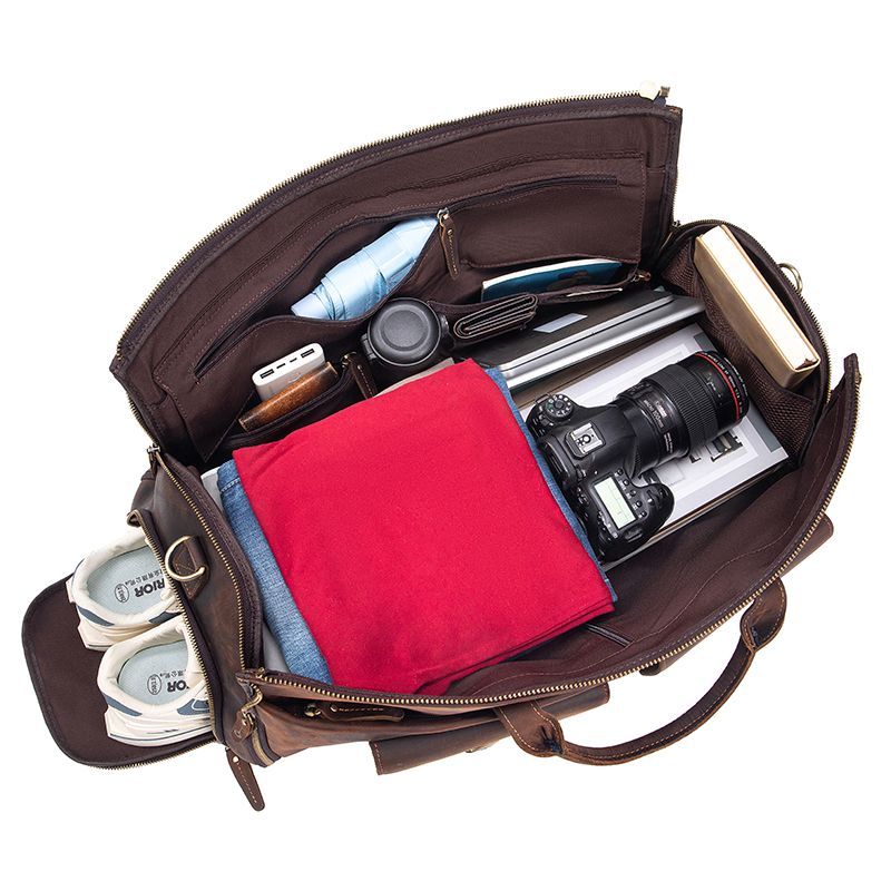 [Stylish Leather Shoe Compartment Trolley Travel Bag] Genuine Leather Suit Storage Bag with a Luxurious Feel