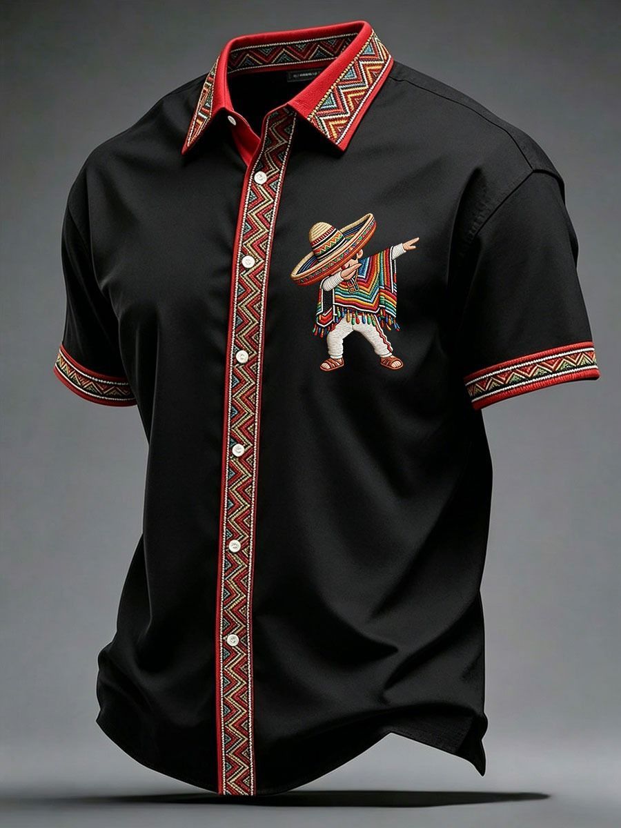 Summer New Arrival: Men's Short-Sleeve Shirt with Lapel, Ethnic Style Print