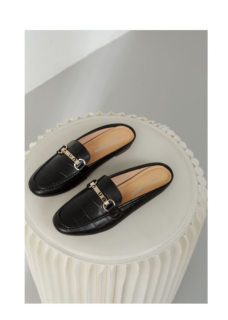 Mullie Genuine Leather Closed-Toe Half-Slippers, Women's Summer Outerwear