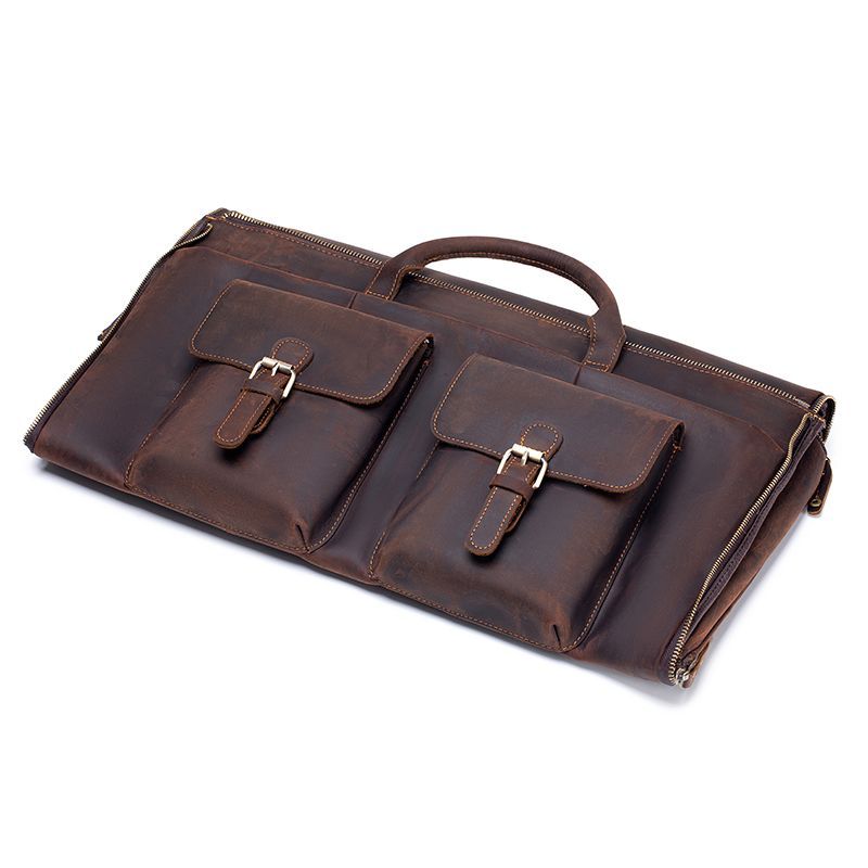 [Stylish Leather Shoe Compartment Trolley Travel Bag] Genuine Leather Suit Storage Bag with a Luxurious Feel