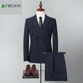 Double-breasted men's two-piece suit set, perfect for wedding grooms and best men, striped style, handsome.