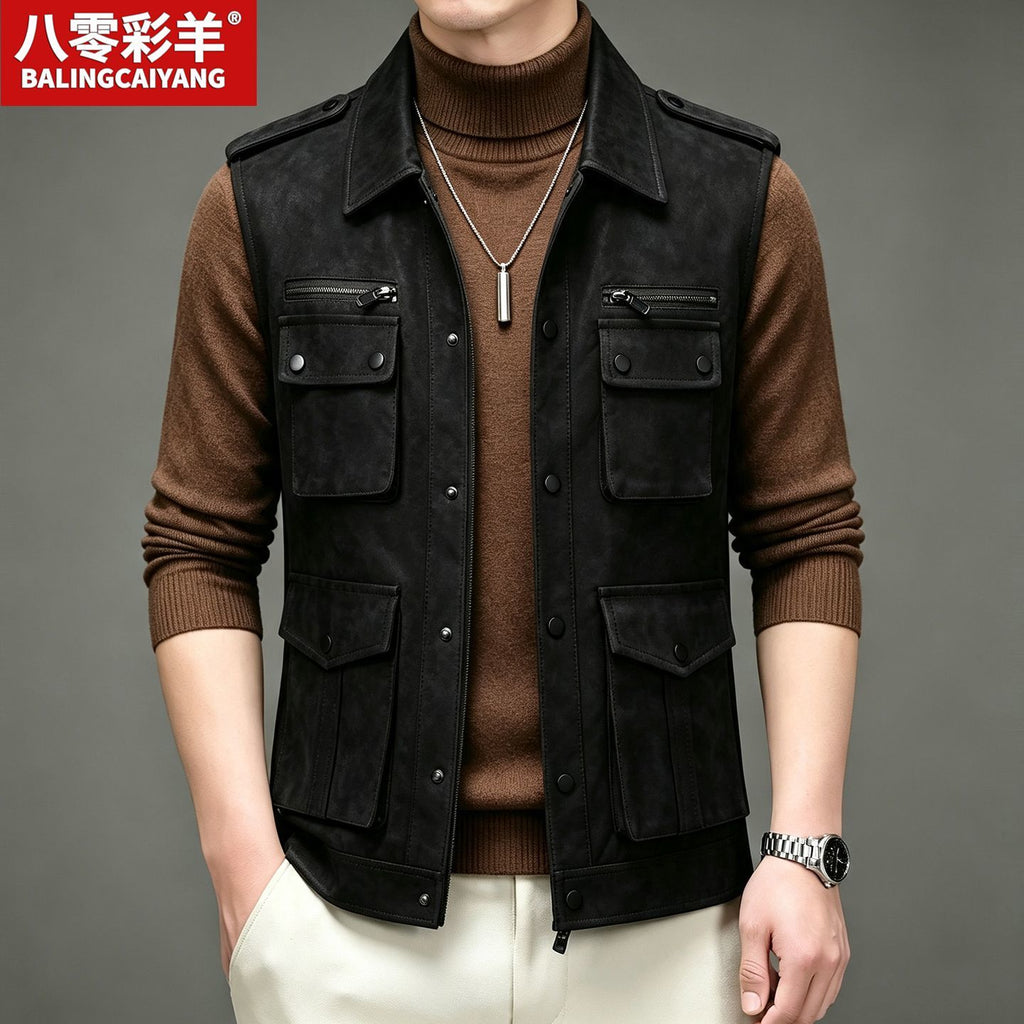 New Multi-Pocket Workwear Collar Vest for Men, Spring