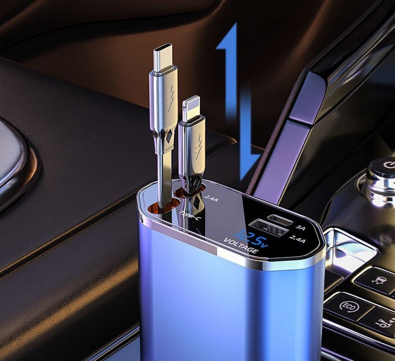 Super fast charge car charger flash four-in-one self-telescopic line universal Android apple mobile phone charge