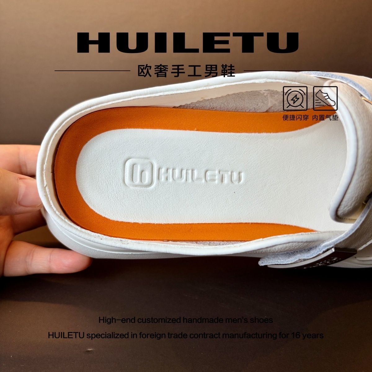 Nurse and Doctor White men's genuine leather mules, comfortable and versatile, new Guangzhou style, lightweight slip-on for summer.