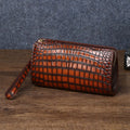 New crocodile belly men's large handbag, high-end, large capacity, long, light luxury wallet, multi-functional business clutch.