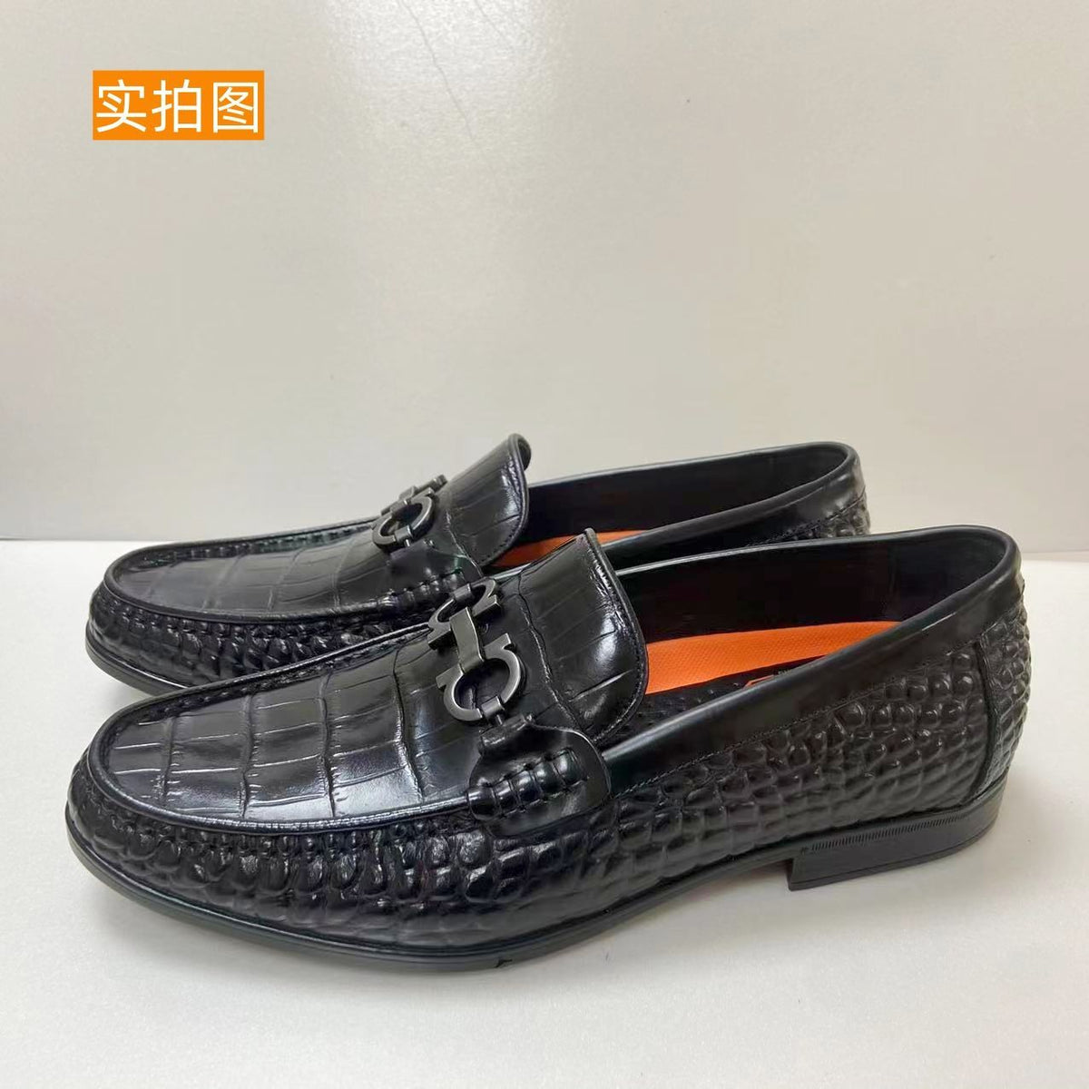 High-end crocodile leather men's business casual slip-on loafers