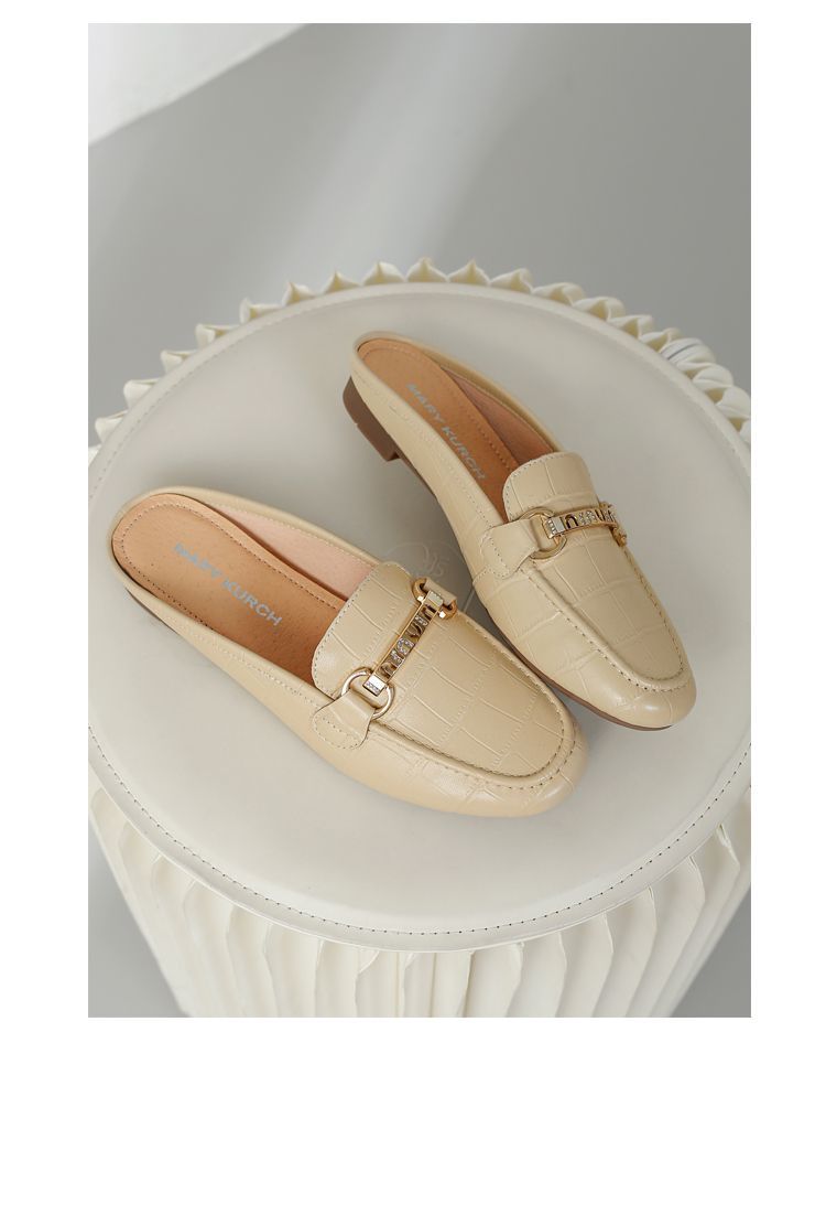 Mullie Genuine Leather Closed-Toe Half-Slippers, Women's Summer Outerwear