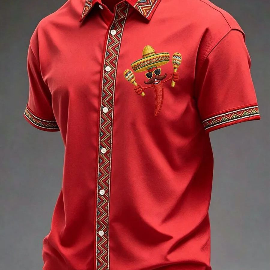 Summer New Arrival: Men's Short-Sleeve Shirt with Lapel, Ethnic Style Print