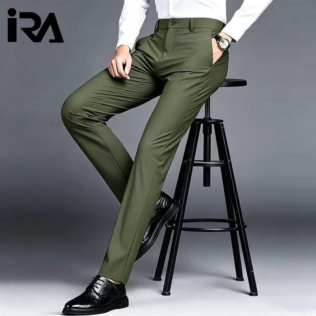 Summer Slim Men's Casual Pants, Business Slim Fit Straight Leg, Ice Silk
