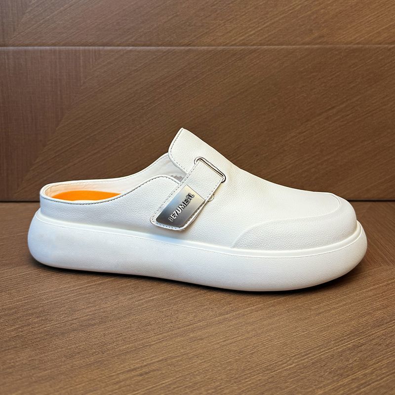 Nurse and Doctor White men's genuine leather mules, comfortable and versatile, new Guangzhou style, lightweight slip-on for summer.