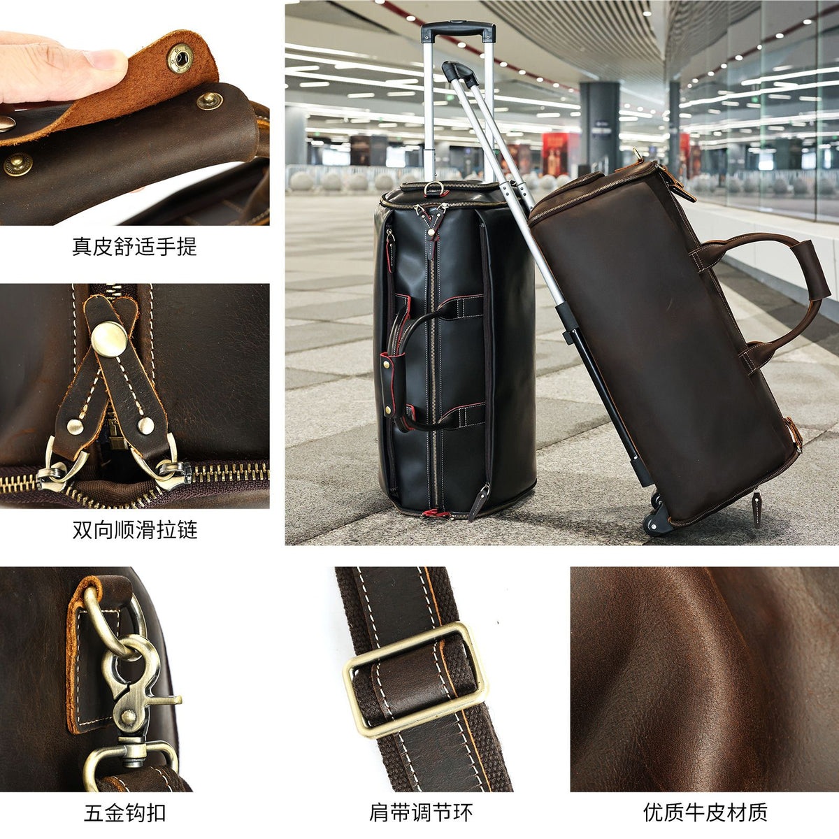 Bag leather cowhide shoulder bag, European and American retro crazy horse leather travel bag crossbody.