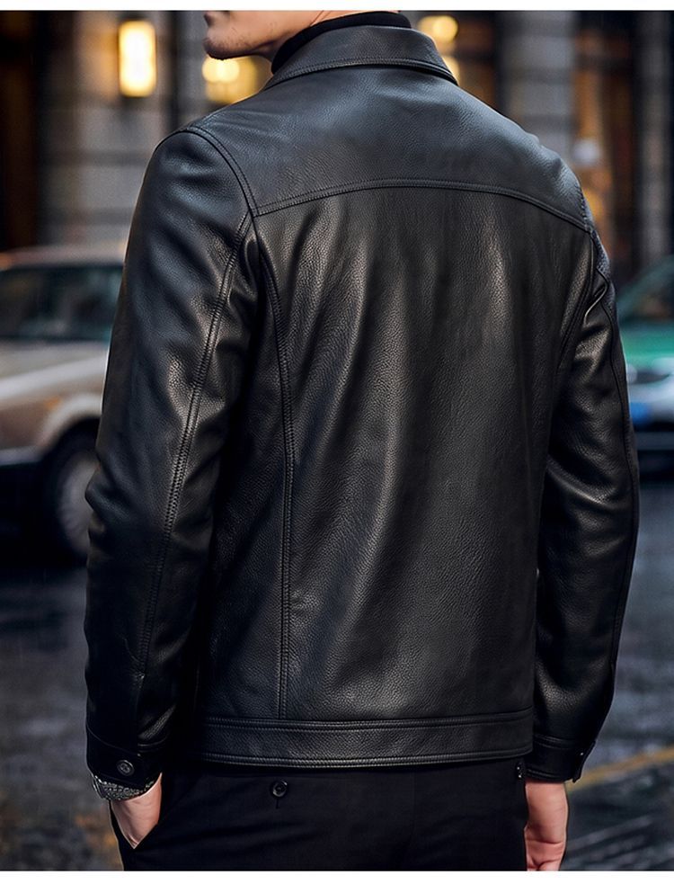 New Spring/Autumn Retro Motorcycle Style Genuine Leather Jacket for Men; Winter Casual Fleece Lined.