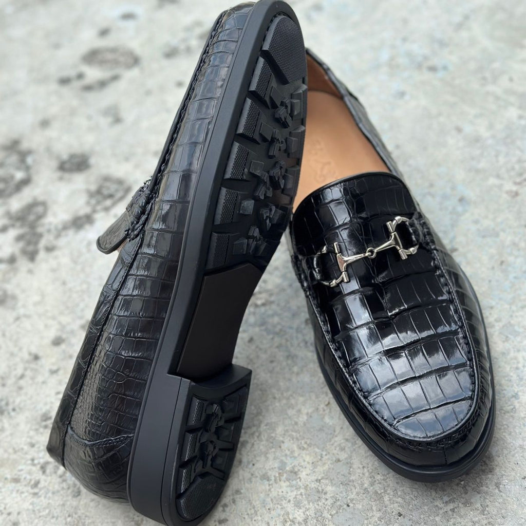 High-end crocodile leather men's business casual slip-on loafers