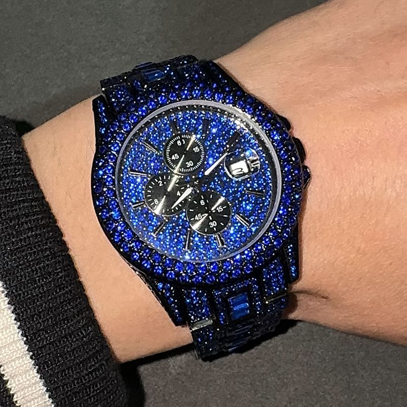 Blue and green diamond full-star watch, men's full-diamond watch, New style.