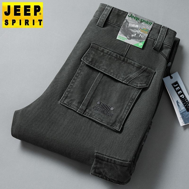 JEEP Men's Thick Cotton Straight Leg Loose Fit Cargo Pants for Autumn and Winter